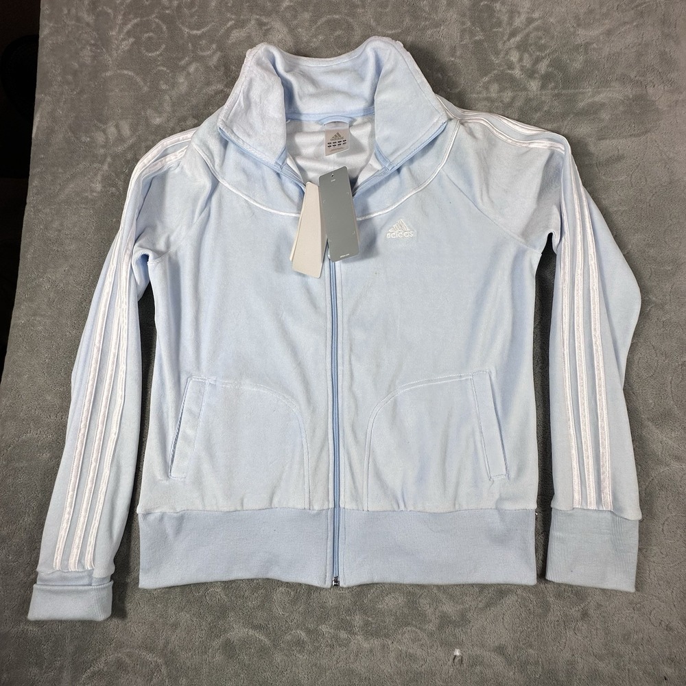 Adidas Originals Velvet Velour Full Zip Track Jacket Women Large Y2K Stripes New